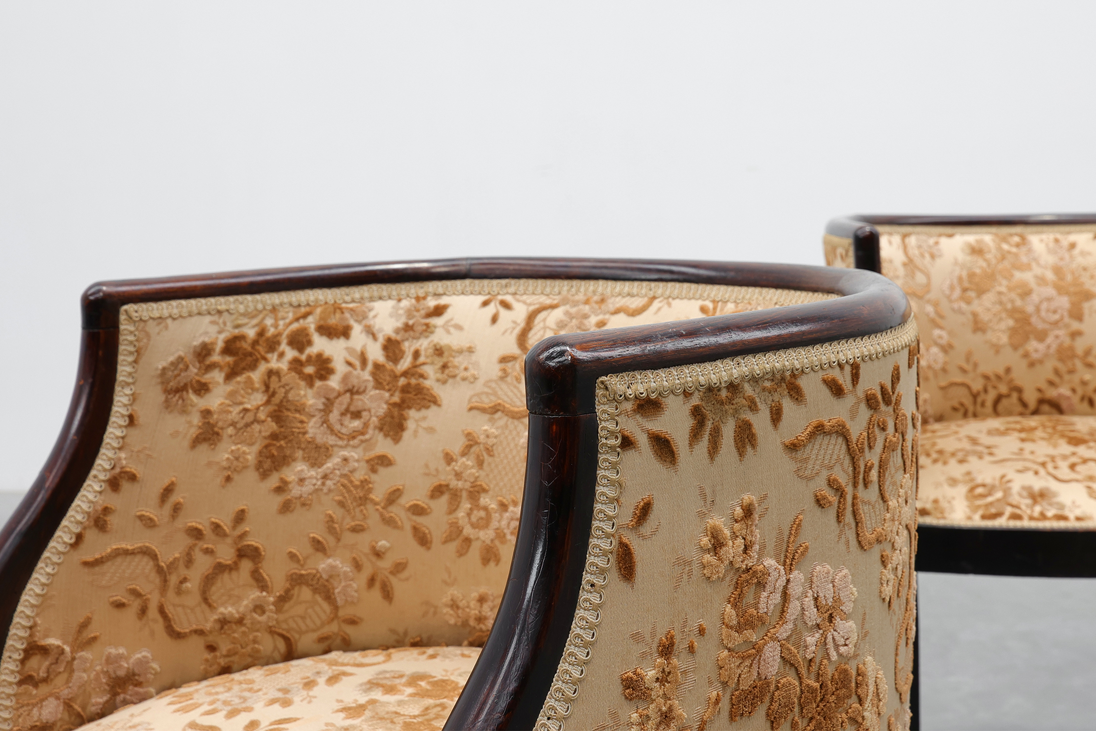 Pair of Ebonised Tub Armchairs with Floral Upholstery, France, Circa 1900thumbnail
